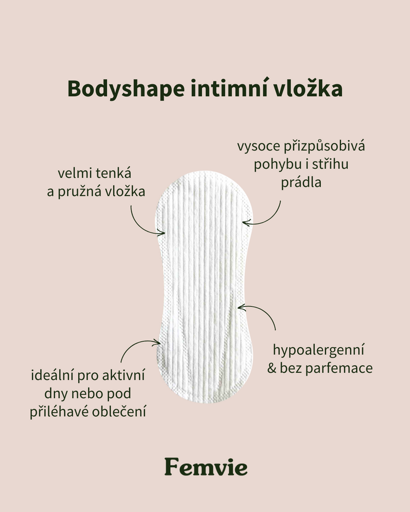 Bodyshape organic cotton panty liners in a Femvie bag